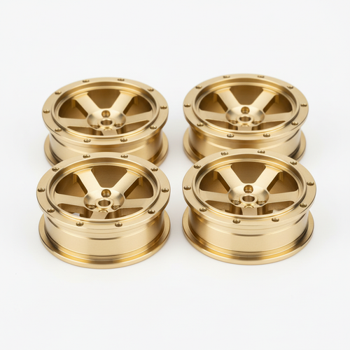 Set of 4 CNC-machined solid brass wheels for 1/24 scale RC crawler